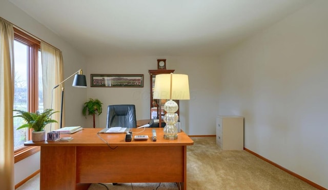 carpeted home office with plenty of natural light