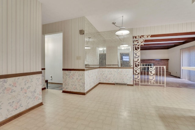 kitchen with beam ceiling