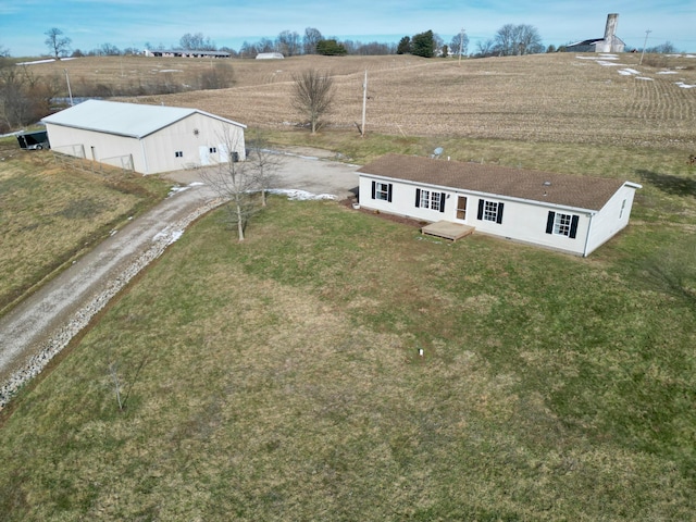 birds eye view of property featuring a rural view