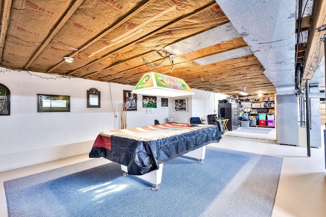 playroom with pool table and concrete flooring