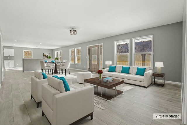 living room with light wood-type flooring