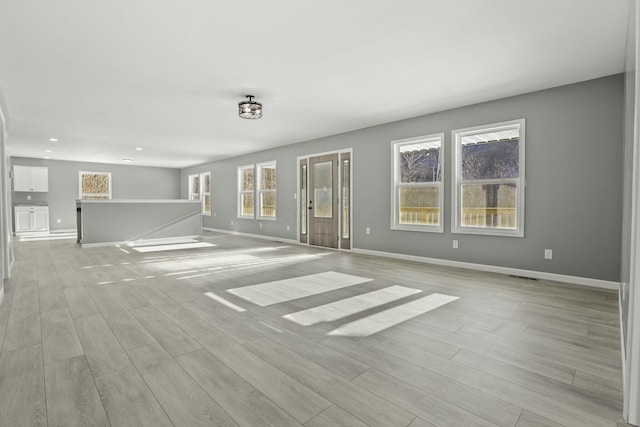 unfurnished living room featuring light hardwood / wood-style flooring