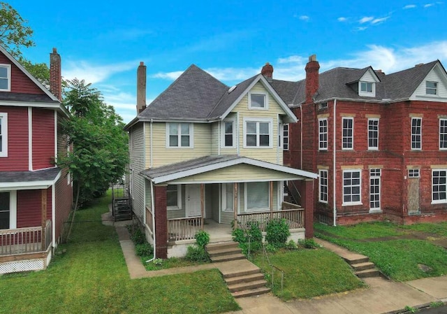 view of front facade with a porch and a front yard