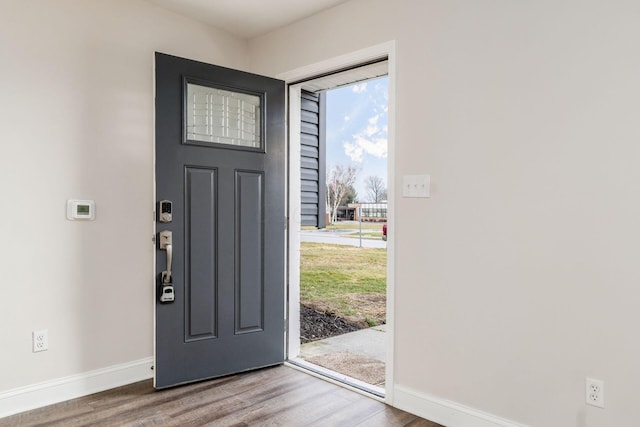 entryway with hardwood / wood-style flooring