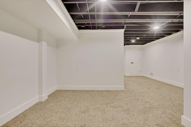 basement featuring carpet flooring