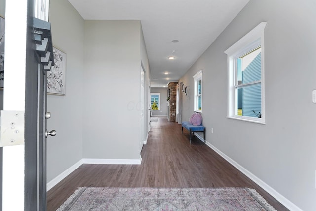 hallway with dark wood-type flooring