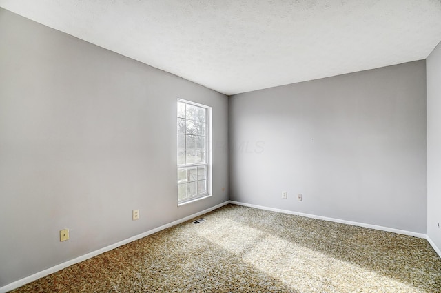 unfurnished room with carpet floors and a textured ceiling