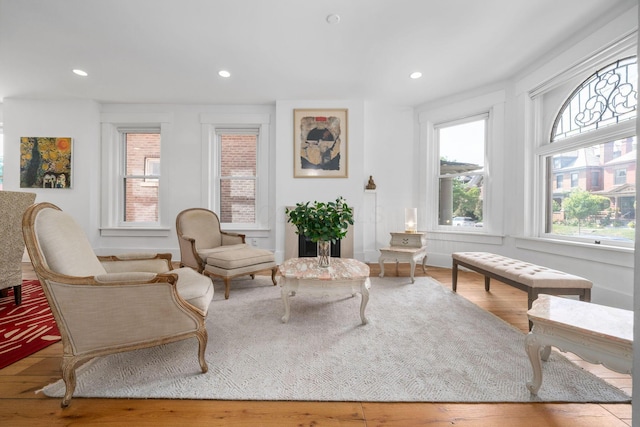 living area with light wood-type flooring