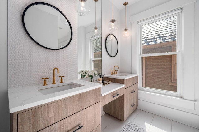 bathroom with vanity and tile patterned flooring