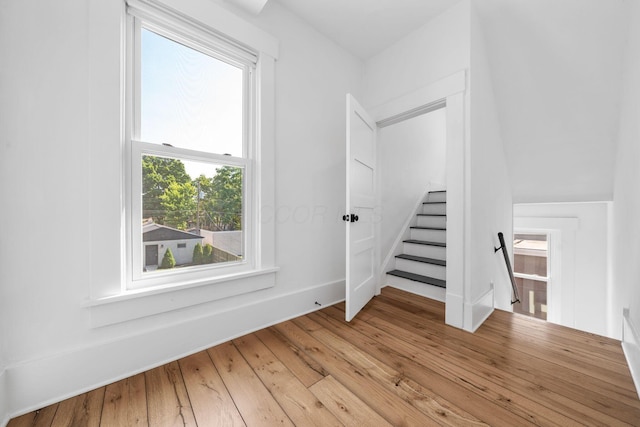 stairs with hardwood / wood-style flooring