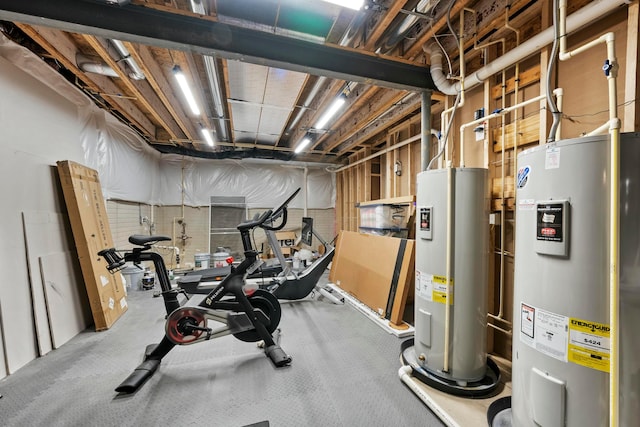 workout room featuring electric water heater