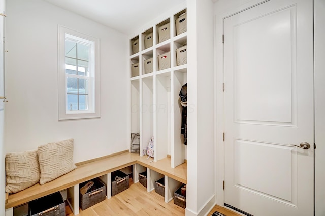 mudroom with hardwood / wood-style floors