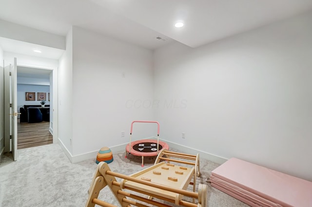 playroom featuring carpet flooring