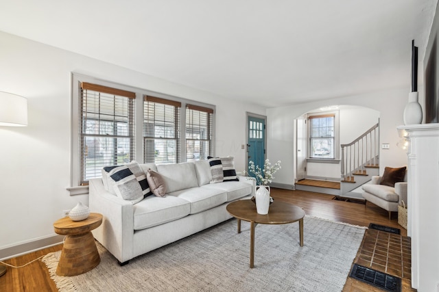 living room with hardwood / wood-style flooring