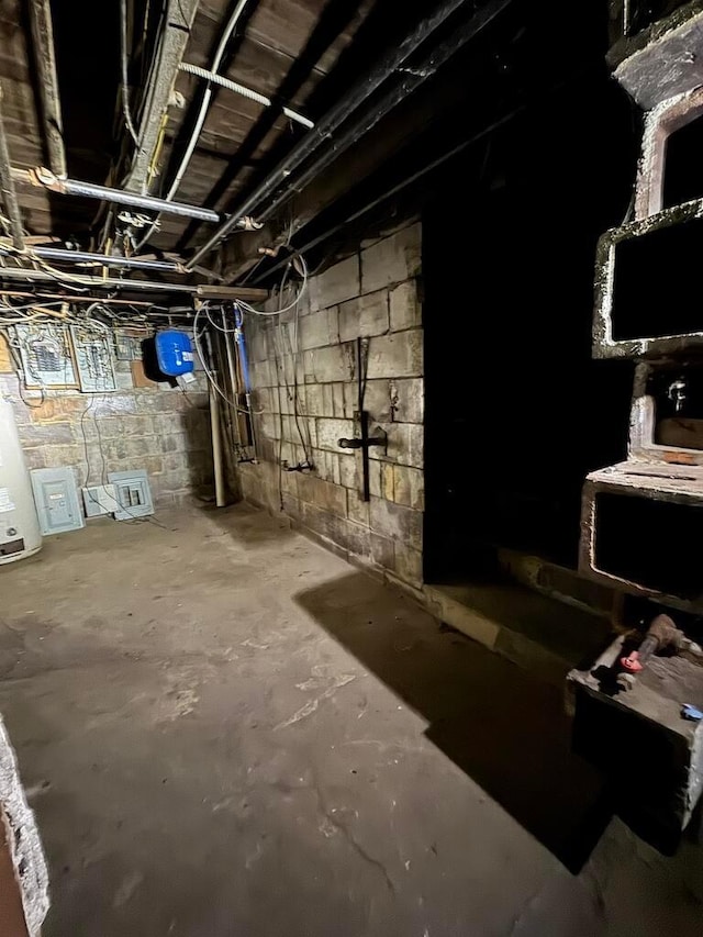 basement featuring water heater