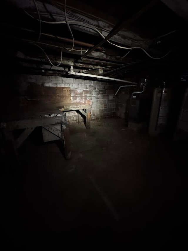 basement featuring gas water heater