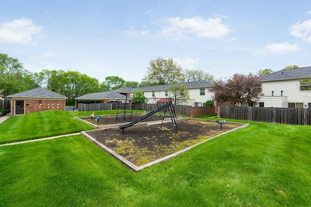 view of play area featuring a yard