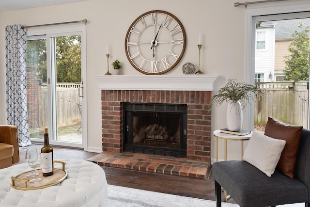 interior space with hardwood / wood-style flooring and a fireplace