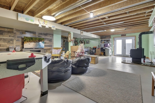 basement featuring french doors