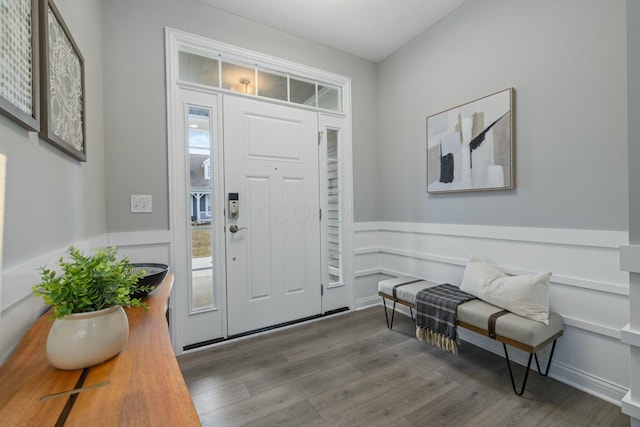 foyer entrance featuring dark hardwood / wood-style floors and a healthy amount of sunlight