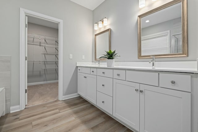 bathroom with vanity and wood-type flooring