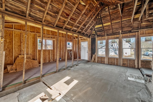 miscellaneous room with lofted ceiling