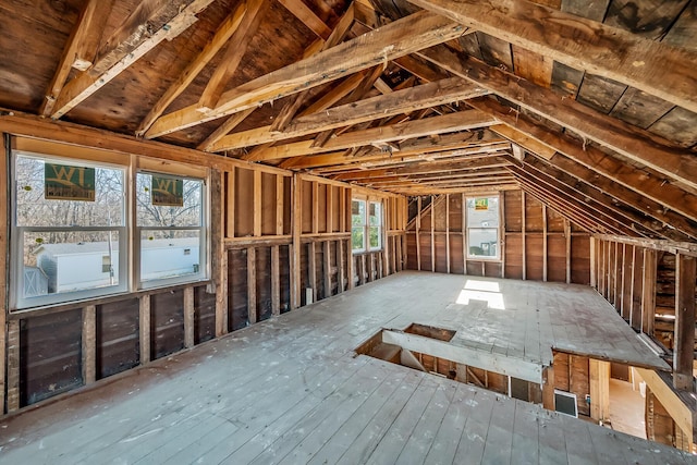 view of unfinished attic