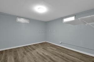 basement featuring dark wood-type flooring