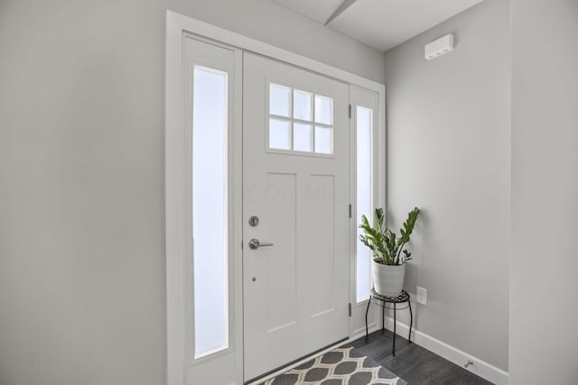 foyer entrance featuring dark hardwood / wood-style floors