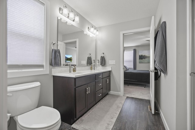 bathroom featuring vanity, hardwood / wood-style flooring, and toilet