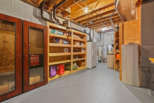 basement featuring white refrigerator