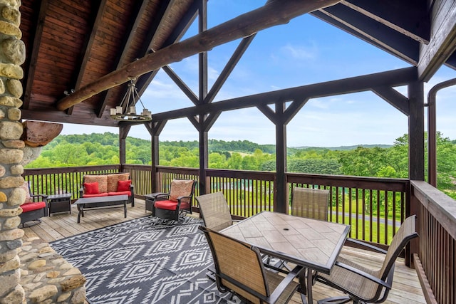 20358 Buena Vista Rd, Rockbridge, OH 43149 - wooden terrace featuring a forest view, outdoor lounge area, and outdoor dining area