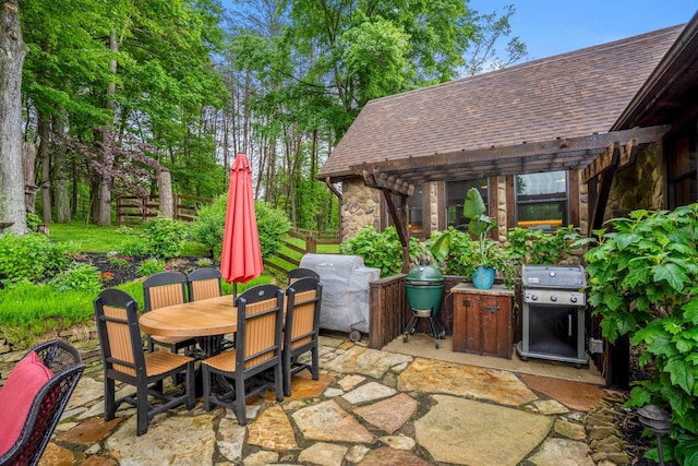 20358 Buena Vista Rd, Rockbridge, OH 43149 - view of patio / terrace featuring a pergola, a grill, and outdoor dining space