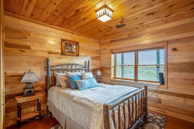 20358 Buena Vista Rd, Rockbridge, OH 43149 - bedroom featuring wooden walls, wooden ceiling, and wood finished floors