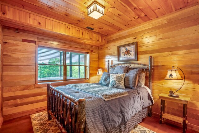 20358 Buena Vista Rd, Rockbridge, OH 43149 - bedroom with wooden walls, wood finished floors, and wooden ceiling
