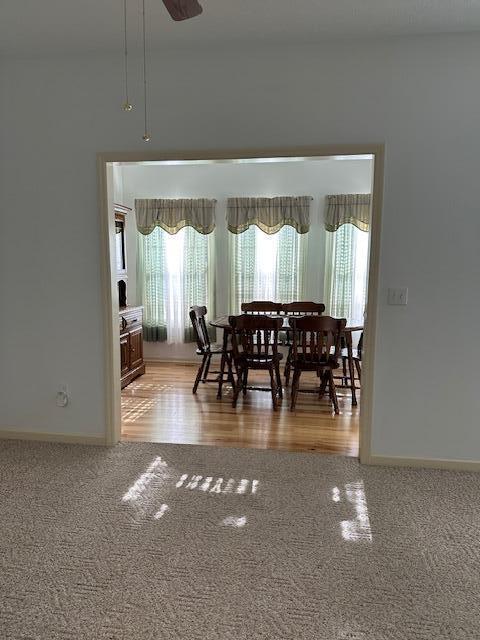 dining space featuring ceiling fan