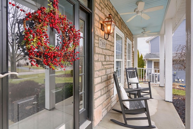 exterior space with ceiling fan and covered porch