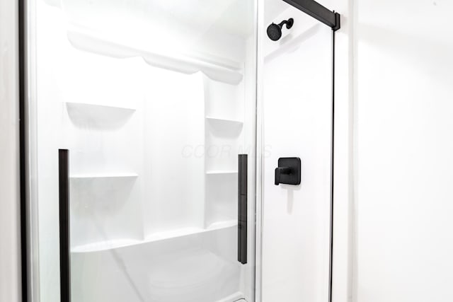 bathroom featuring a shower with shower door