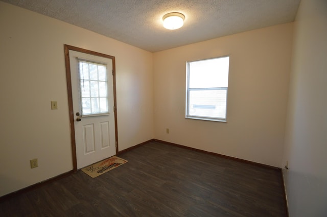 interior space with dark hardwood / wood-style floors, a textured ceiling, and a wealth of natural light