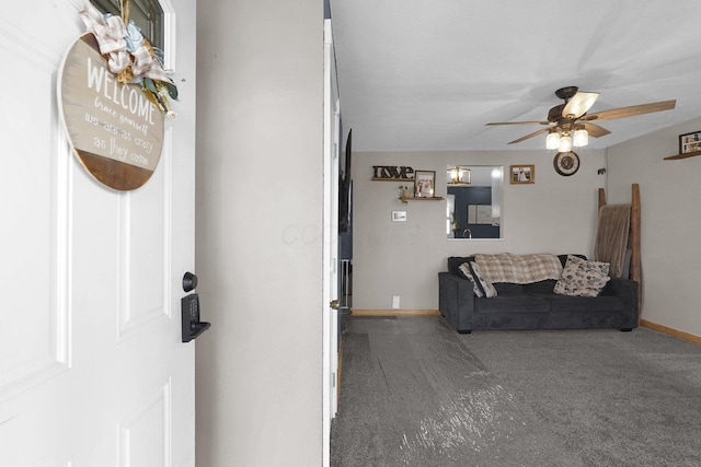 living room with ceiling fan