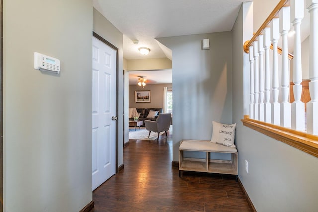 corridor with dark hardwood / wood-style flooring