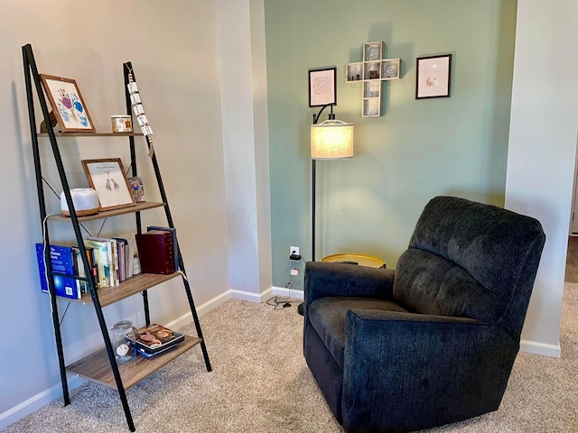 sitting room with carpet flooring