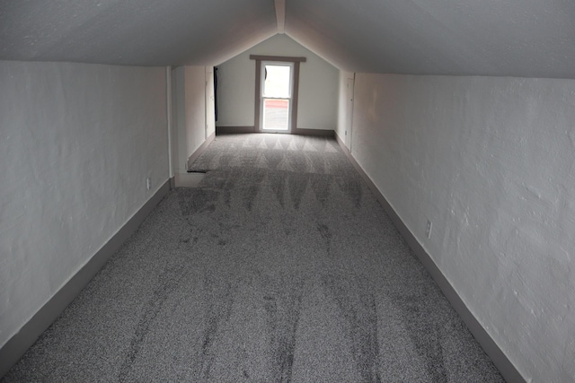 additional living space with lofted ceiling and carpet