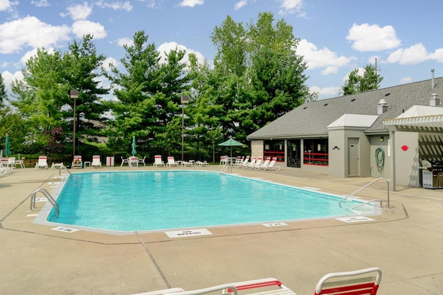 view of swimming pool with a patio