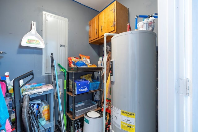 storage area featuring water heater