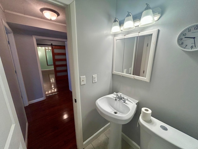 bathroom with wood-type flooring and sink