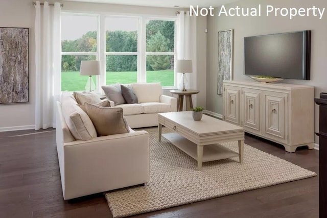 living room with dark hardwood / wood-style floors