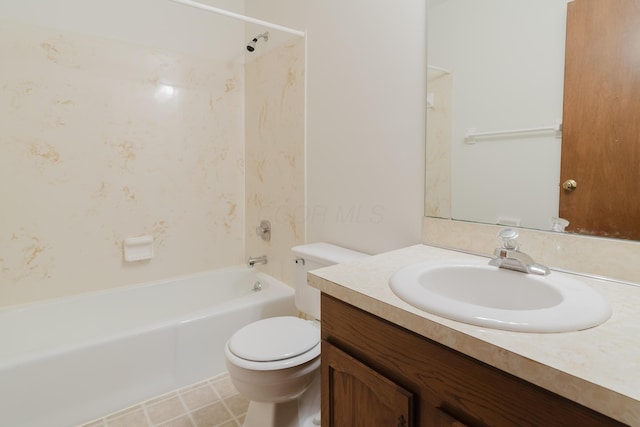 full bathroom with shower / bathtub combination, vanity, and toilet