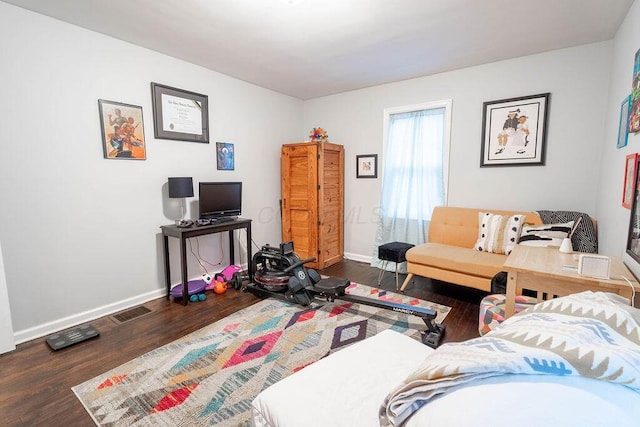 living room featuring dark wood-type flooring