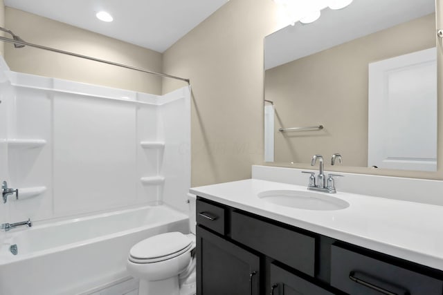 full bathroom featuring vanity, toilet, and shower / bathing tub combination